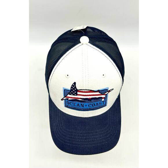 Ocean & Coast Hat Red White & Blue Dolphin Mesh Adjustable Snap Back OSFM - Picture 4 of 11